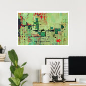 グリーンラティス抽象芸術アートプリント ポスター (ホームオフィス)