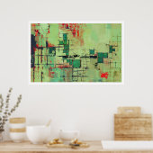 グリーンラティス抽象芸術アートプリント ポスター (キッチン)