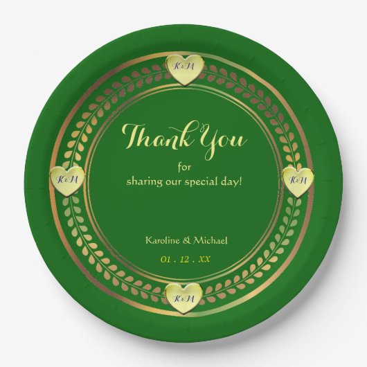 グリーンラブウェディング紙パーティーイベントプレート ペーパープレート (正面)