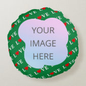 グリーンラブハートレトロ エレガント ラウンドクッション (裏面)