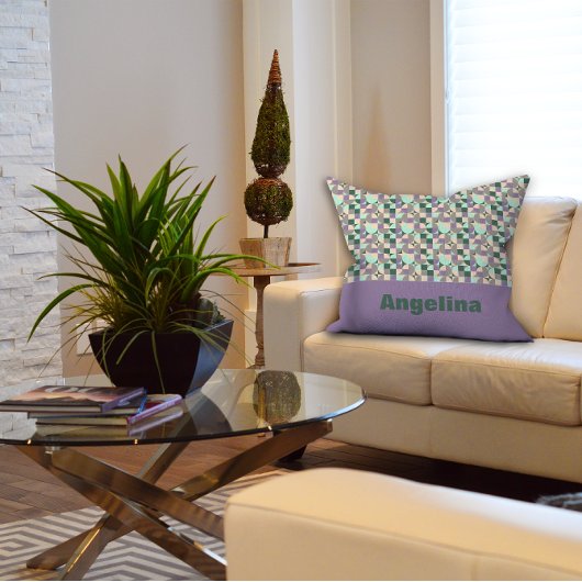 グリーンラベンダーベージュ抽象芸術幾何学模様 クッション