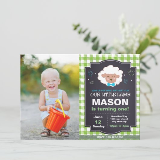 グリーンラム誕生日招待状と写真 招待状 (スタンド正面)