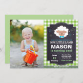 グリーンラム誕生日招待状と写真 招待状 (正面/裏面)