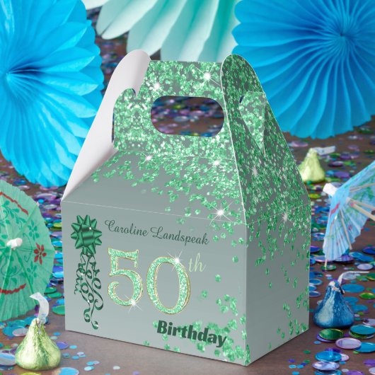 グリーンラメリボンで美しく飾られた50歳の誕生日 フェイバーボックス (パーティー)