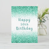 グリーンラメ タイポグラフィー お誕生日おめでとう 50歳 カード (スタンド正面)
