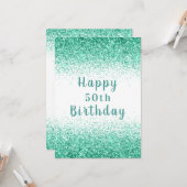 グリーンラメ タイポグラフィー お誕生日おめでとう 50歳 カード (正面/裏面インサイチュ)