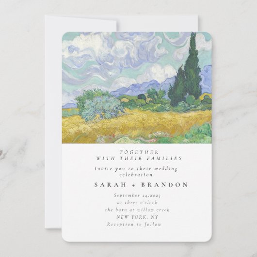 グリーンランスケープ絵画オールド結婚式招待状 招待状 (正面)