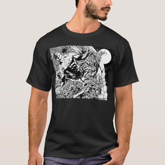 グリーンランタンと月 – 白黒 Tシャツ (正面)