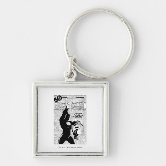 グリーンランタン白熱［赤熱］光を放つ – ランタン、白黒 キーホルダー (正面)