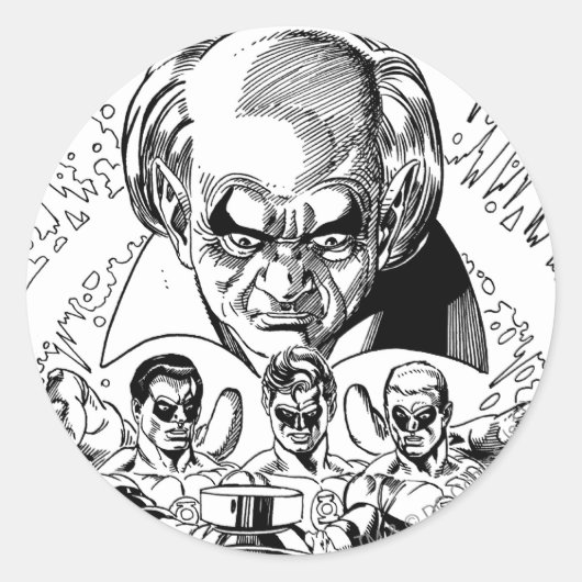 グリーンランタン3個漫画カバー、白黒 ラウンドシール (正面)