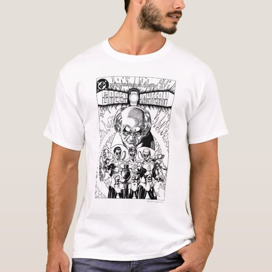 グリーンランタン3個漫画カバー、白黒 Tシャツ (正面)