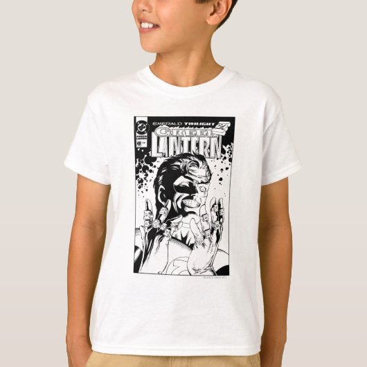 グリーンランタン – 多くのリングや輪、白黒 Tシャツ (正面)