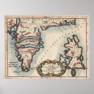 グリーンランドおよびアイスランド(1694年)のヴィンテージの地図 ポスター