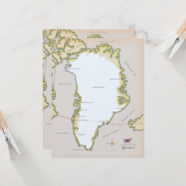 グリーンランドの地図図解入りの、写真付きの。 (正面/裏面インサイチュ)