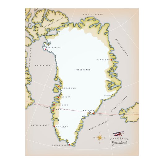 グリーンランドの地図図解入りの、写真付きの。 フォトプリント            (正面)