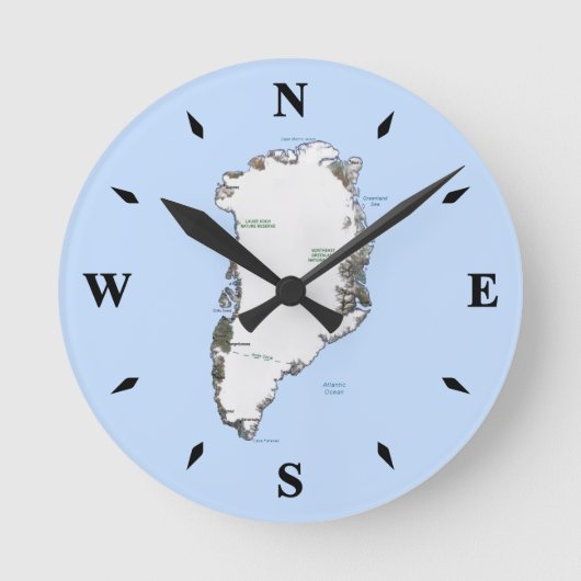 グリーンランドの地図時計 ラウンド壁時計 (正面)