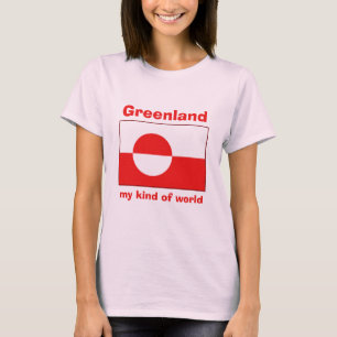 グリーンランドの旗+地図+テキストTシャツ Tシャツ