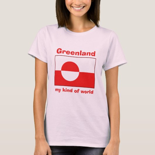 グリーンランドの旗+地図+テキストTシャツ Tシャツ (正面)