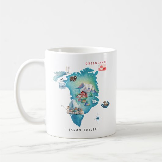 グリーンランドの水彩画地図 | モノグラム コーヒーマグカップ (左)