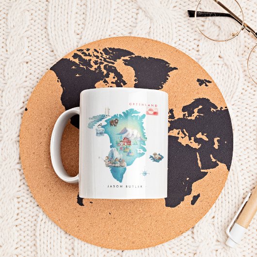 グリーンランドの水彩画地図 | モノグラム コーヒーマグカップ