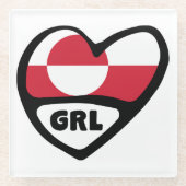 グリーンランド国コード国旗のハートピンバッジ、GRL ガラスコースター (正面)