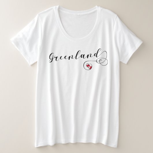 グリーンランド国旗のハート プラスサイズTシャツ (デザイン正面)
