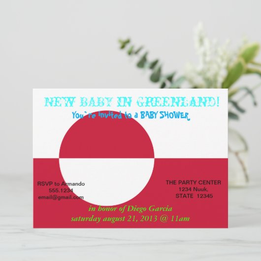グリーンランド州旗を持つベビーシャワー招待状 招待状 (スタンド正面)