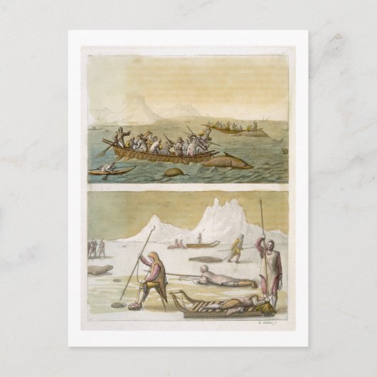 グリーンランド：クジラの魚釣りとシールの狩り、'L ポストカード (正面)