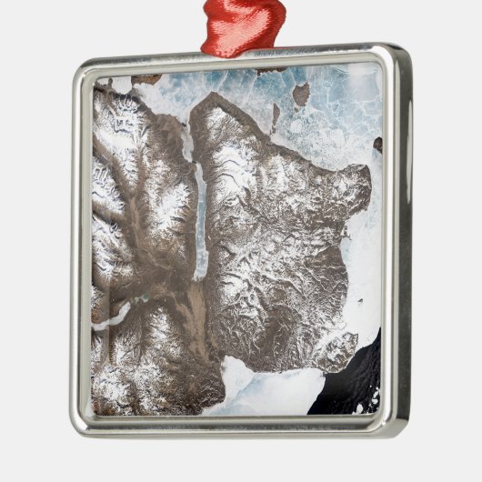 グリーンラン東部の海岸に海氷が並ぶ メタルオーナメント (左)