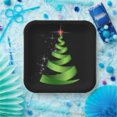 グリーンリきらめくボンクリスマスツリー ペーパープレート (パーティー)