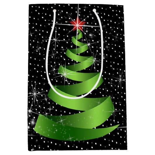 グリーンリきらめくボンクリスマスツリー ミディアムペーパーバッグ (正面)
