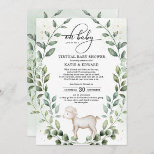 グリーンリエレガントー金ゴールドベビーラムバーチャルシャワー 招待状