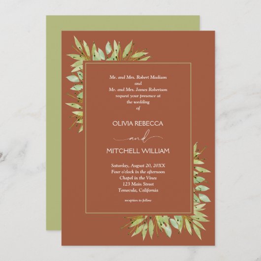 グリーンリオンテラコッタ結婚ズ 招待状 (正面/裏面)