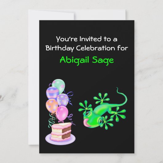 グリーンリザード誕生日パーティーへの招待 招待状 (正面)
