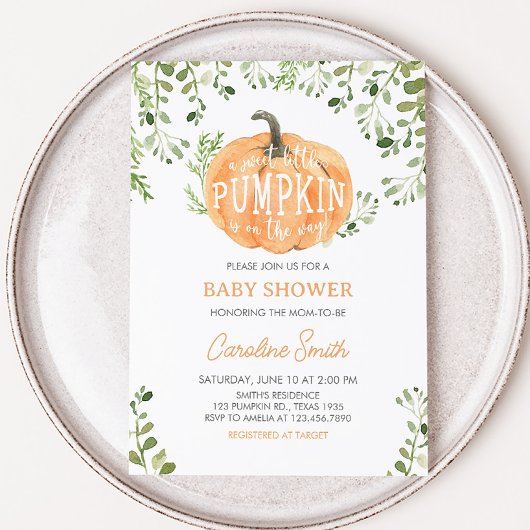 グリーンリトルカボチャ赤ちゃんシャワー 招待状