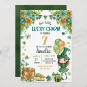 グリーンリトルレプレチャンガールセントパトリックス誕生日 招待状 (正面/裏面)