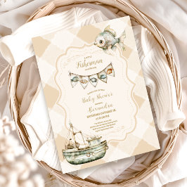 グリーンリトル漁師魚釣りベビーシャワー 招待状