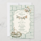 グリーンリトル漁師魚釣りベビーシャワー 招待状 (正面)