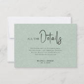 グリーンリネンシンプルブラックスクリプ結婚ト詳細 招待状 (正面)