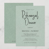 グリーンリネンシンプルホワイトスクリプトリハーサルディナー 招待状 (正面/裏面)
