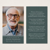 グリーンリネンフォト葬儀祈りの言葉カード (正面&裏面)