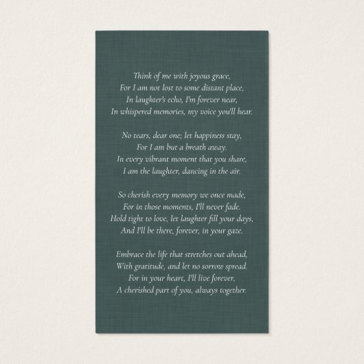 グリーンリネンフォト葬儀祈りの言葉カード (裏面)