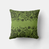 グリーンリネン&ブラックペイズリーレース クッション (裏面)