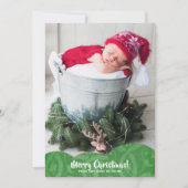 グリーンリネンFiligreeフォトクリスマスホリデーカード シーズンカード (正面)