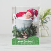 グリーンリネンFiligreeフォトクリスマスホリデーカード シーズンカード (スタンド正面)