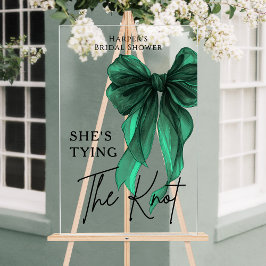 グリーンリボンのウェルカムサイン She's Tying The Knot アクリルサイン