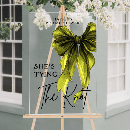 グリーンリボンのウェルカムサイン She's Tying The Knot アクリルサイン