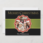 グリーンリボンカラフルクリスマスメダリオン写真 シーズンカード (正面)