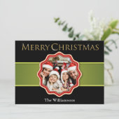 グリーンリボンカラフルクリスマスメダリオン写真 シーズンカード (スタンド正面)