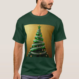 グリーンリボンクリスマスツリーシルバースキラキラ Tシャツ